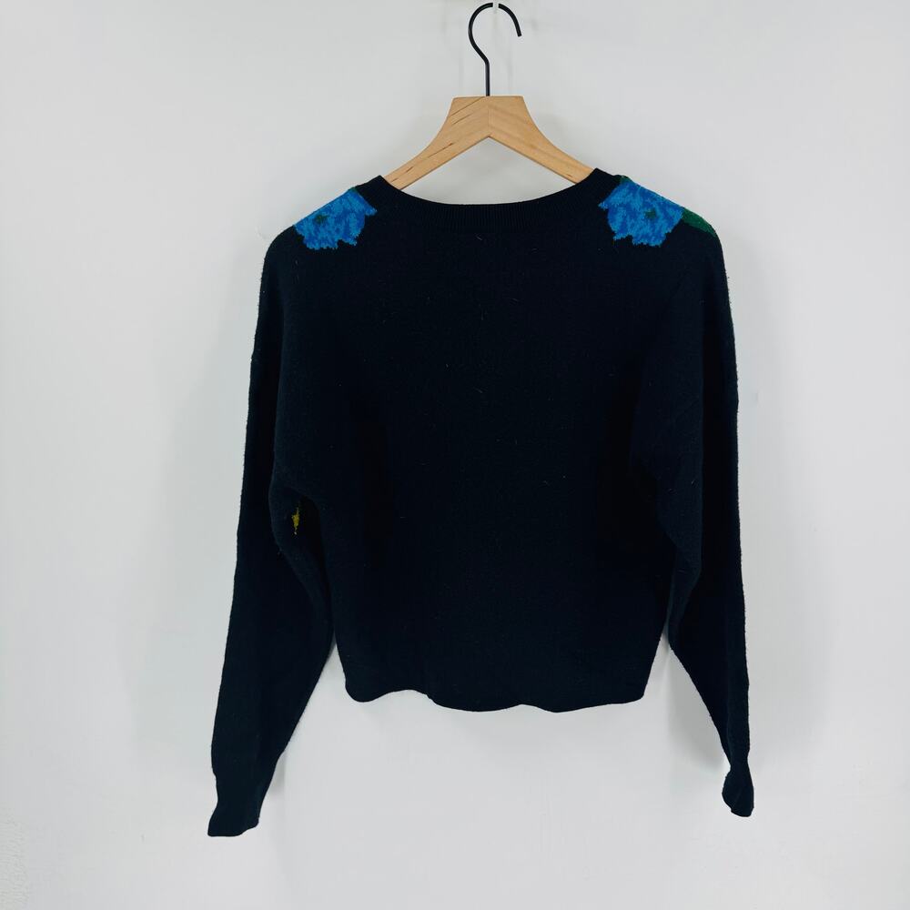 Maeve Anthropologie Black Blue Floral Intarsia Knit Sweater Pullover Women’s S - Picture 2 of 7